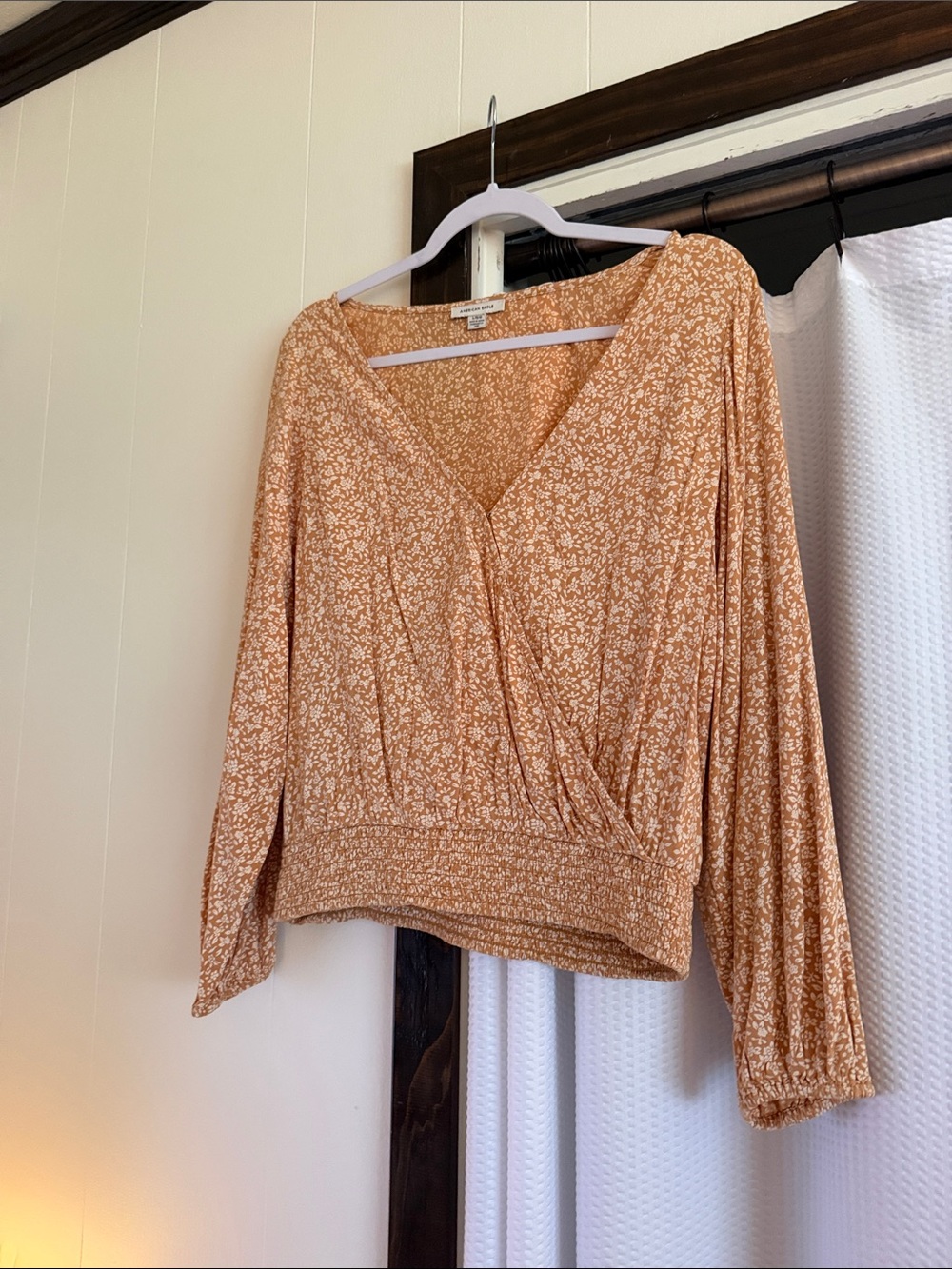 American Eagle Outfitters Rust Floral Wrap Top